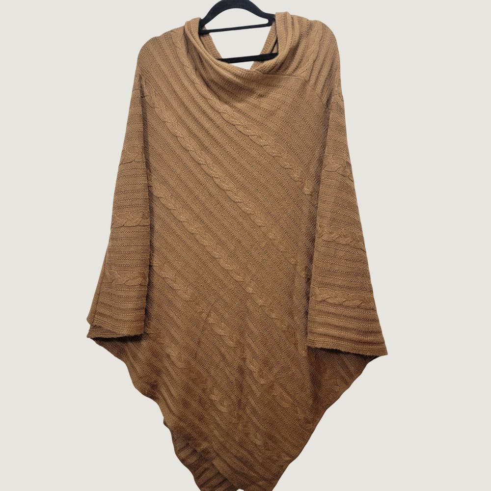 Novica Alpaca Blend Poncho Women One Size Brown Cable Knit Made Peru Lagenlook